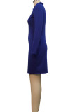 Blue Sexy Solid Split Joint Zipper Collar One Step Skirt Dresses