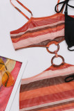 Tangerine Red Sexy Striped Print Patchwork Swimwears