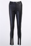 Brown Fashion Casual Solid Slit Skinny Mid Waist Pencil Trousers