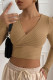 Khaki Fashion Casual Solid Patchwork V Neck Tops