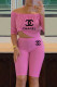 Pink Fashion Casual Print Letter Off the Shoulder Short Sleeve Two Pieces