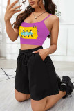 Purple Sexy Casual Print Spaghetti Strap Tops