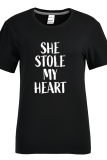 Black Fashion Street Print Patchwork Letter O Neck T-Shirts