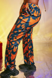 Orange Fashion Casual Print Basic Regular High Waist Conventional Full Print Bottoms