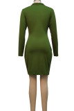 Green Sexy Solid Split Joint Zipper Collar One Step Skirt Dresses