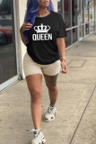 Red Fashion Street Print Letter O Neck T-Shirts