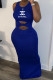 Blue Fashion Casual Print Letter O Neck One Step Skirt Dresses