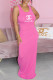 Pink Fashion Casual Print Letter O Neck One Step Skirt Dresses