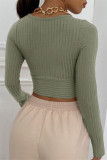 Green Fashion Casual Solid Patchwork V Neck Tops