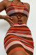Tangerine Red Sexy Striped Print Patchwork Swimwears