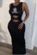 Black Fashion Casual Print Letter O Neck One Step Skirt Dresses