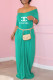 Green Fashion Casual Print Letter V Neck Straight Dresses