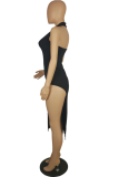 Black Sexy Solid High Opening Halter Pencil Skirt Dresses