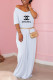 White Fashion Casual Print Letter V Neck Straight Dresses
