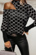 Black Fashion Casual Print Hollowed Out Turtleneck Tops