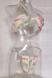 Colour Sexy Vacation Print Bandage Patchwork Swimwears