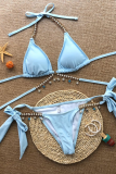 Lake Blue Sexy Vacation Solid Chains Hot Drill Valentines Day Swimwears