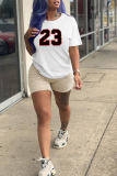 White Fashion Casual Print Patchwork O Neck T-Shirts