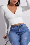 Green Fashion Casual Solid Patchwork V Neck Tops