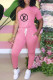 Pink Fashion Casual Print Letter One Shoulder Jumpsuits