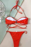 Orange Sexy Vacation Solid Patchwork Chains Swimwears