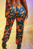 Orange Fashion Casual Print Basic Regular High Waist Conventional Full Print Bottoms