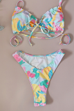 Pink Sexy Vacation Print Split Joint Swimwears