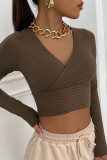 Green Fashion Casual Solid Patchwork V Neck Tops