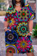 Multicolor Fashion Casual Print Basic V Neck Short Sleeve Dress
