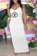 White Fashion Casual Print Letter Spaghetti Strap One Step Skirt Dresses