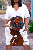 Colour Fashion Casual Print Basic V Neck Short Sleeve Dress