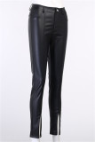 Brown Fashion Casual Solid Slit Skinny Mid Waist Pencil Trousers