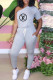 Grey Fashion Casual Print Letter One Shoulder Jumpsuits