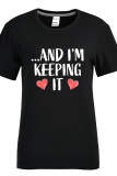 Navy Blue Casual Daily Print Patchwork O Neck T-Shirts