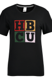 White Fashion Street Print Patchwork Letter O Neck T-Shirts