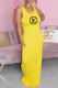 Yellow Fashion Casual Print Letter O Neck One Step Skirt Dresses