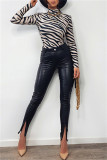 Brown Fashion Casual Solid Slit Skinny Mid Waist Pencil Trousers