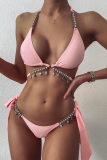 Purple Sexy Vacation Solid Chains Hot Drill Valentines Day Swimwears