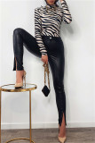 Brown Fashion Casual Solid Slit Skinny Mid Waist Pencil Trousers