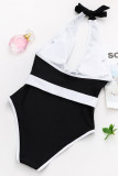 Black Sexy Solid Patchwork Swimwears