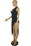 Black Sexy Solid High Opening Halter Pencil Skirt Dresses