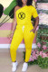 Yellow Fashion Casual Print Letter One Shoulder Jumpsuits
