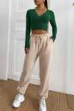 Green Fashion Casual Solid Patchwork V Neck Tops