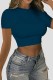 Tibetan Blue Fashion Casual Solid Basic O Neck T-Shirts
