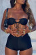 Black Fashion Sexy Solid Bandage Hollowed Out Backless Strapless Sleeveless Two Pieces