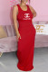 Red Fashion Casual Print Letter O Neck One Step Skirt Dresses