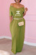 Light Green Fashion Casual Print Letter V Neck Straight Dresses