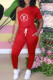 Red Fashion Casual Print Letter One Shoulder Jumpsuits