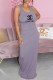 Grey Fashion Casual Print Letter O Neck One Step Skirt Dresses