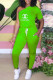 Green Fashion Casual Print Letter Oblique Collar Jumpsuits